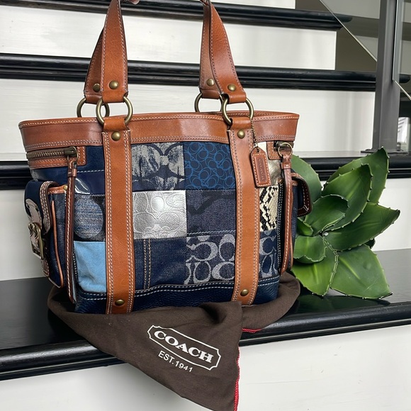 Coach Handbags - NEW Coach genuine leather limited indigo patchwork handbag purse w/dust bag